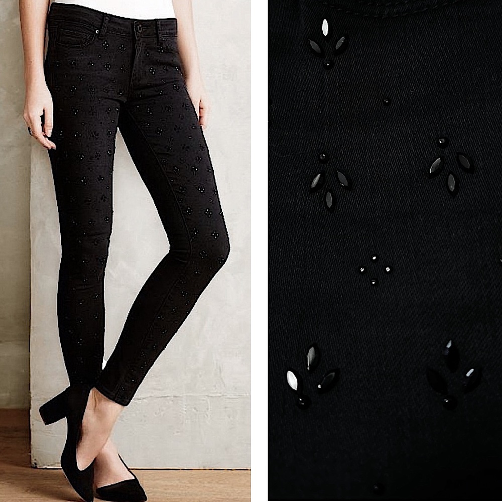 NWOT PAIGE verdugo ultra skinny black jeweled jeans size 24 new without tags